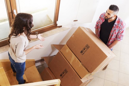 Packed moving boxes and furniture for Wimbledon removals