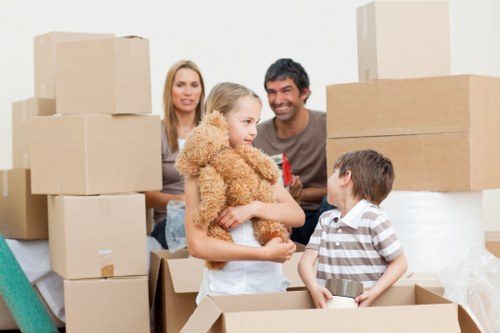 Packed student belongings ready for removal in Wimbledon